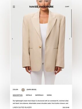 Linen suited blazer by naked wardrobe beige